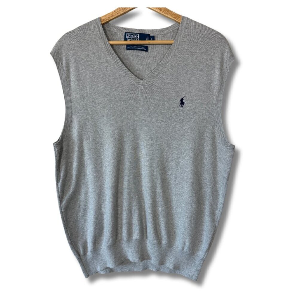 Polo Ralph Lauren Sweater Vest Men's Large V-Neck Pima Cotton Quiet Luxury Gray